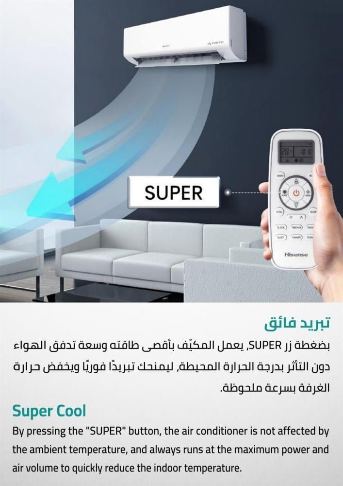 مكيف هايسنس جداري 18100 وحدة ، واي فاي ، بارد - الصورة 7